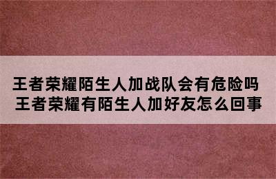 王者荣耀陌生人加战队会有危险吗 王者荣耀有陌生人加好友怎么回事